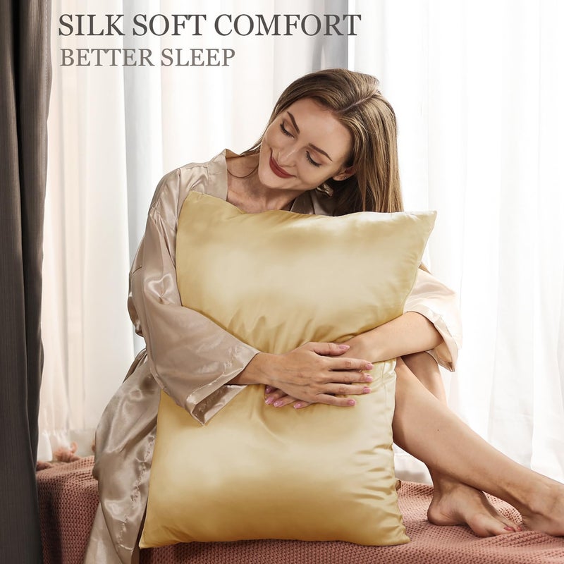 Adubor 100% Silk Pillowcase - Mulberry Silk Pillow Cases, 23 Momme 6A Grade Fibers, Silk Pillow Case for Hair and Skin Health, with Hidden Zipper (Queen 20''x30'', Gold, 1PC) - Image 2